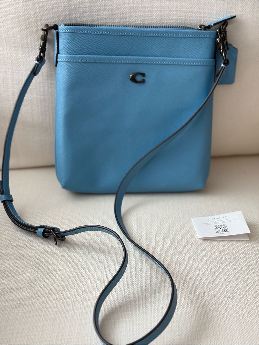 COACH Kitt Crossgrain Leather Messenger Crossbody- Blue color  CC525